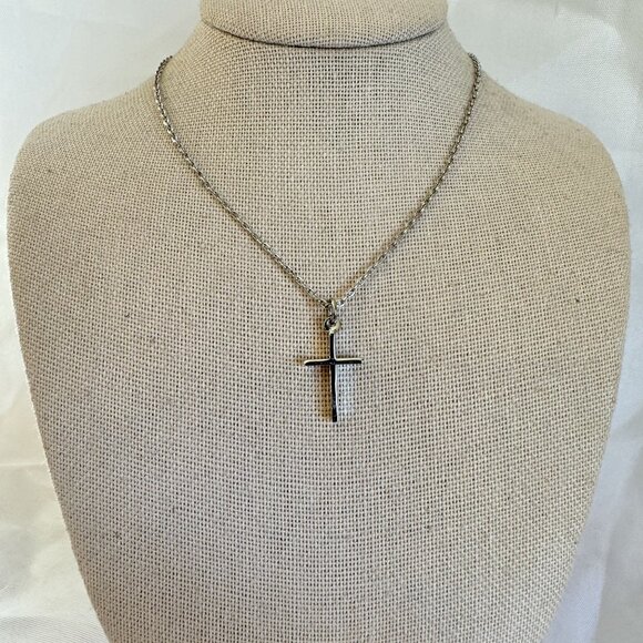 VTG Solid Sterling Silver 925 Cross Cable Link Pendant Necklace Size 15'' Length - Picture 3 of 11